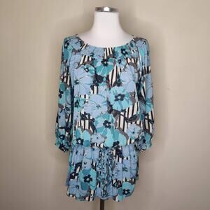 Quo-Ta-Tion Silk Floral Mini Dress Long Sleeve Braided Belt